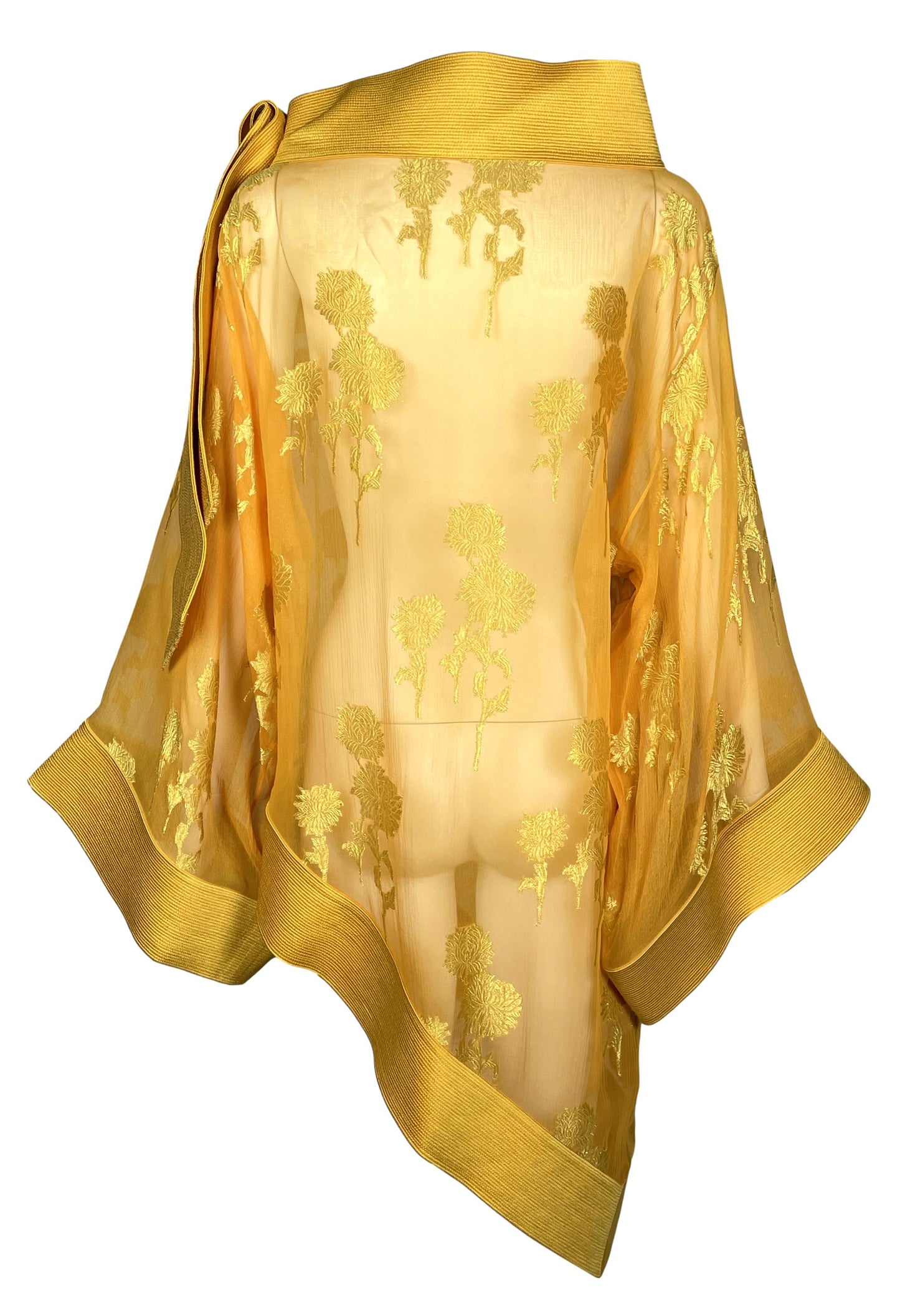 F/W 1999 Christian Dior by John Galliano Runway Sheer Gold Silk Embroidered Kimono Mini Dress Tunic