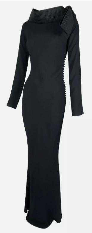 F/W 1999 Christian Dior by John Galliano Runway Wide Neck Bow L/S Black Mermaid Maxi Dress