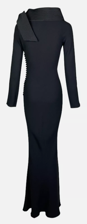 F/W 1999 Christian Dior by John Galliano Runway Wide Neck Bow L/S Black Mermaid Maxi Dress