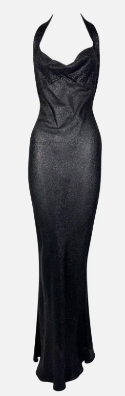 F/W 1999 Christian Dior by John Galliano Sheer Metallic Black Beaded Gown Dress
