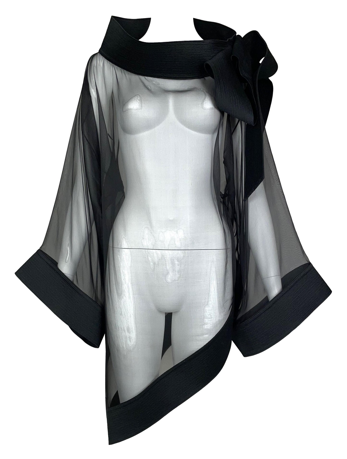F/W 1999 Christian Dior by John Galliano Runway Sheer Black Large Bow Kimono Mini Dress