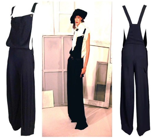 F/W 1999 Christian Dior by John Galliano Runway Black Wide Leg Jumpsuit Overalls