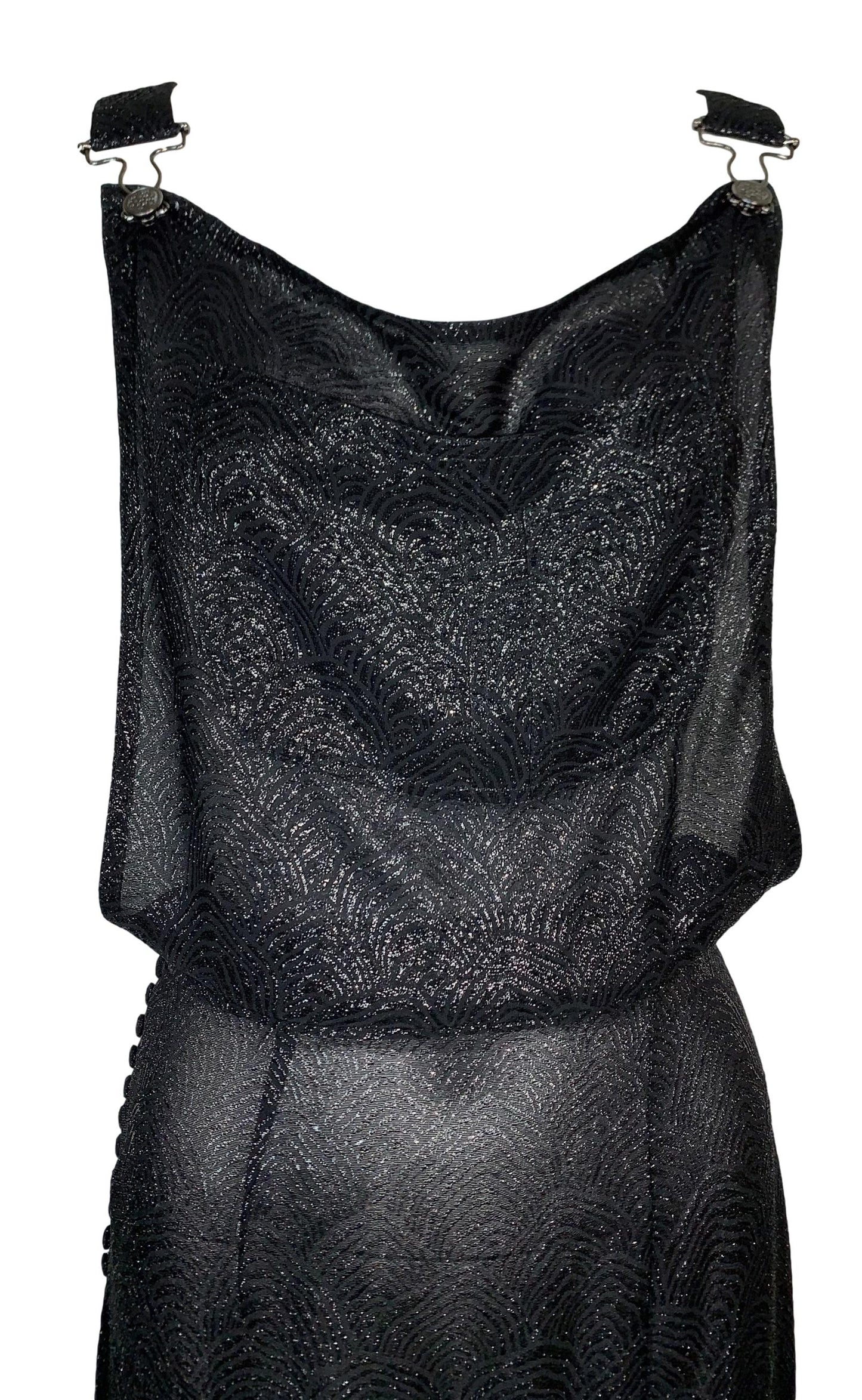 F/W 1999 Christian Dior by John Galliano Runway Sheer Glitter Black Suspender Dress
