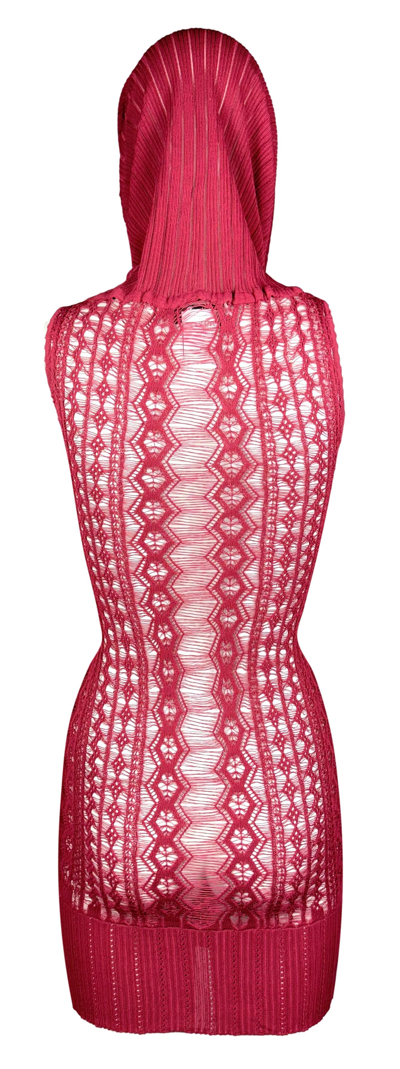 F/W 1999 Christian Dior by John Galliano Sheer Red Knit Bodycon Mini Dress