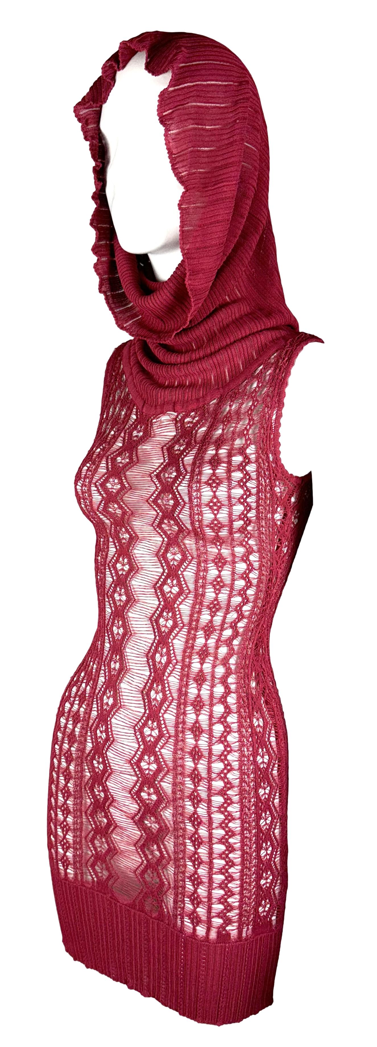 F/W 1999 Christian Dior by John Galliano Sheer Red Knit Bodycon Mini Dress