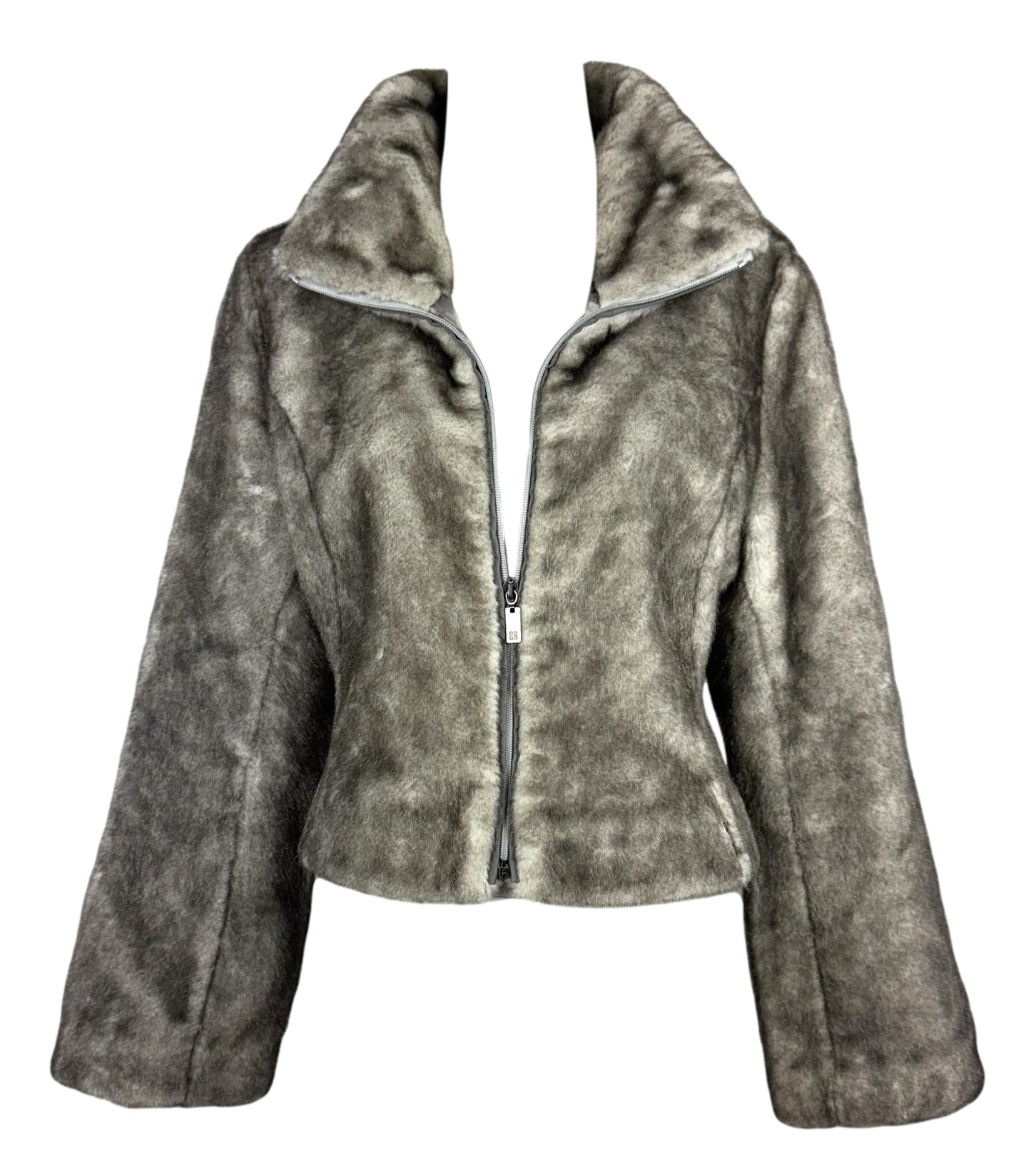 F/W 1999 Givenchy by Alexander McQueen Gray Silver Faux Fur Fitted Short Jacket