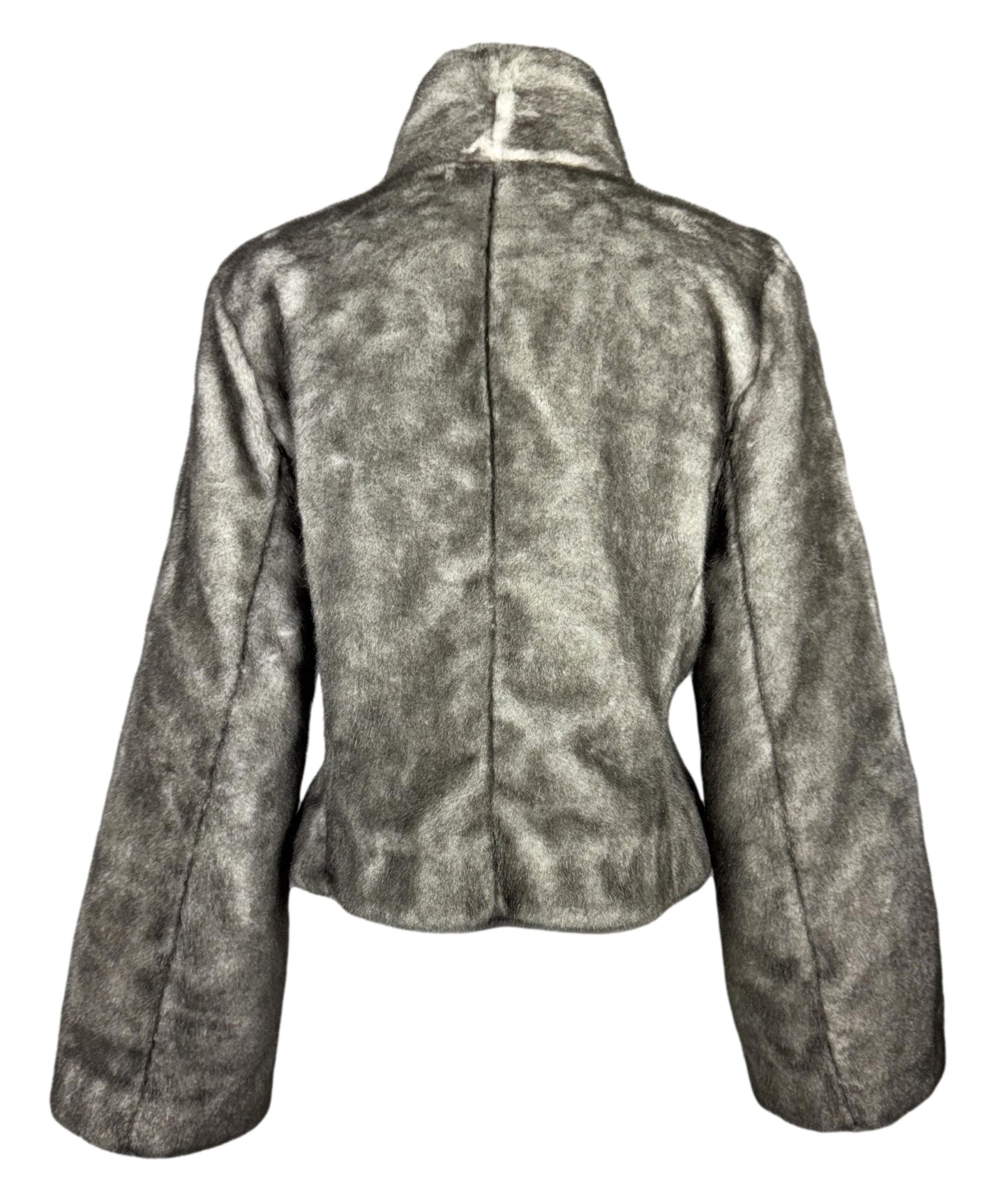 F/W 1999 Givenchy by Alexander McQueen Gray Silver Faux Fur Fitted Short Jacket