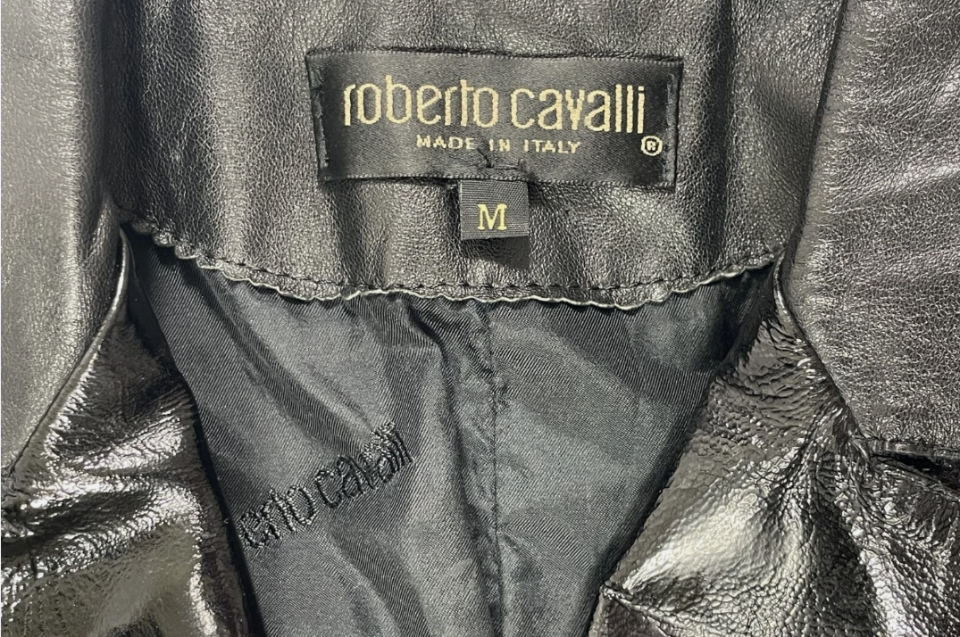 F/W 1999 Roberto Cavalli Black Leather Snakeskin & Mink Fur Patchwork Jacket