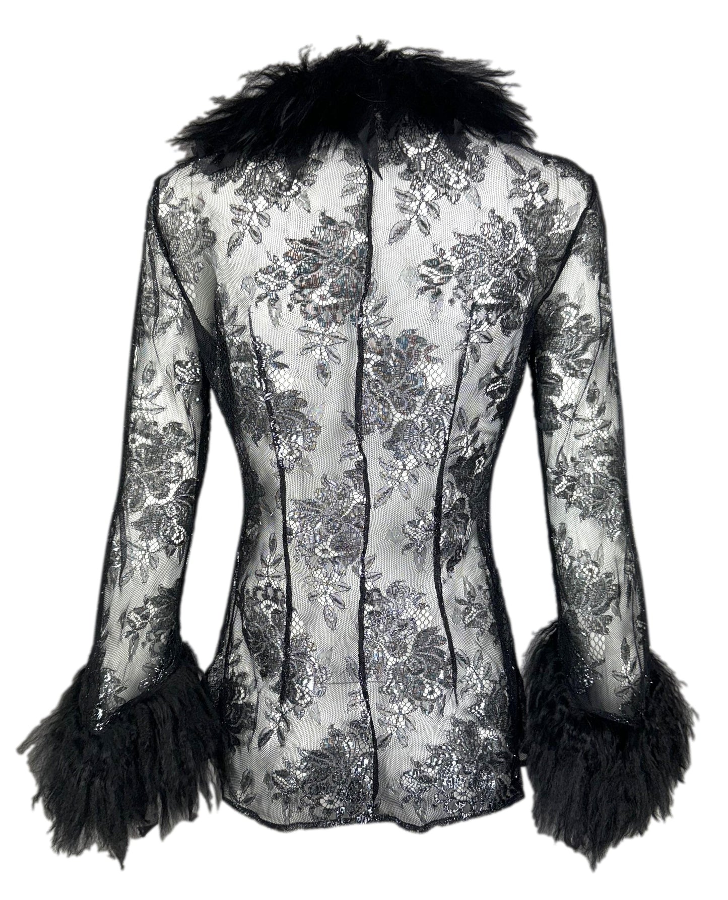 F/W 1999 Roberto Cavalli Sheer Black Lace & Fur Top Jacket