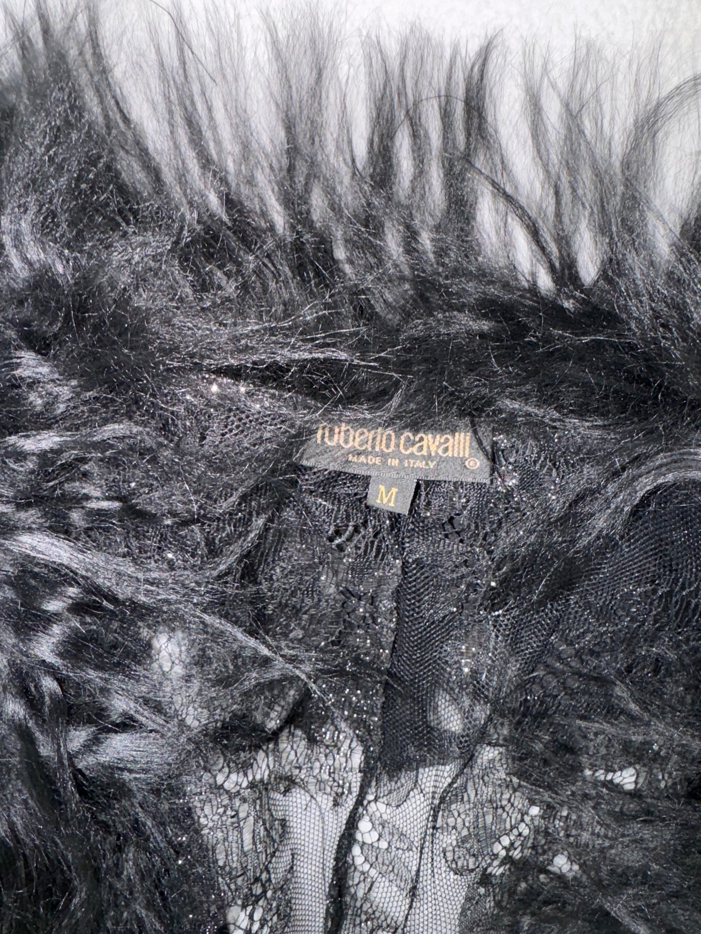 F/W 1999 Roberto Cavalli Sheer Black Lace & Fur Top Jacket