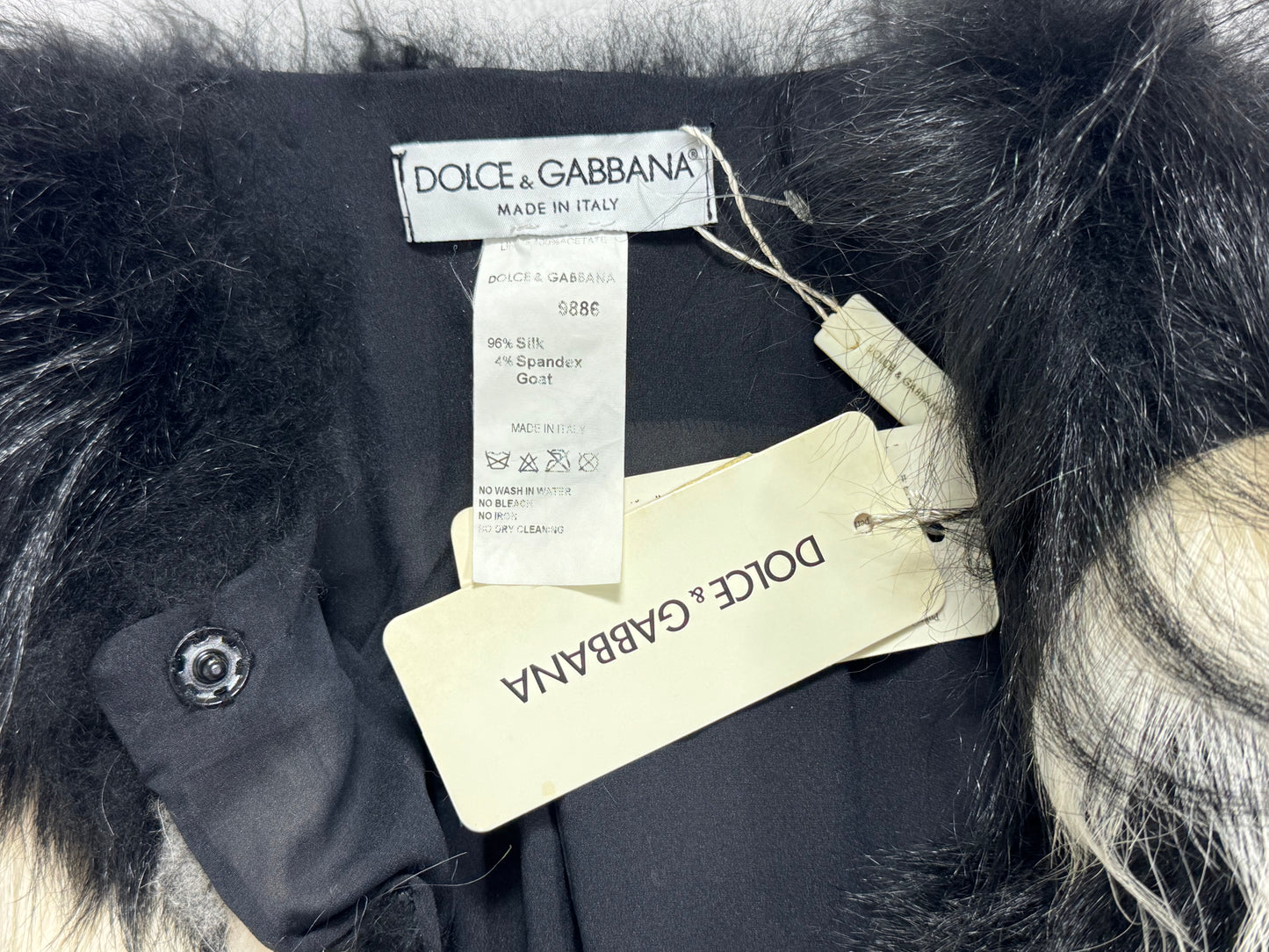 NWT F/W 1999 Dolce & Gabbana Runway Black & White Shaggy Fur Long Coat