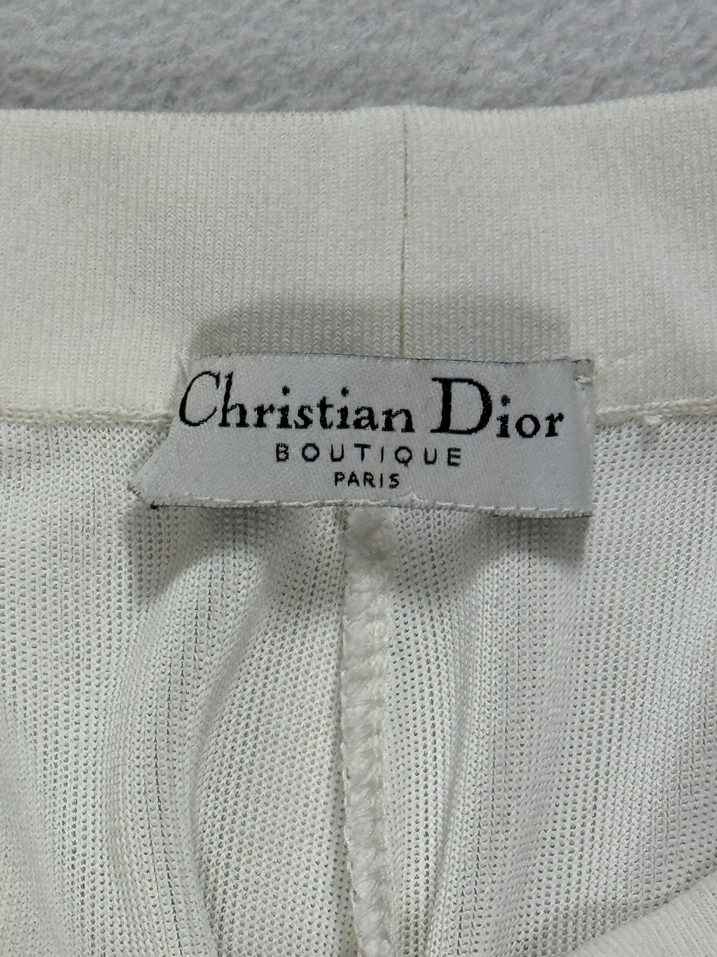 Resort 1998 Christian Dior x John Galliano Runway Sheer Ivory Knit Pin-Up High Waist Bodycon Flared Extra Long Legging Pants