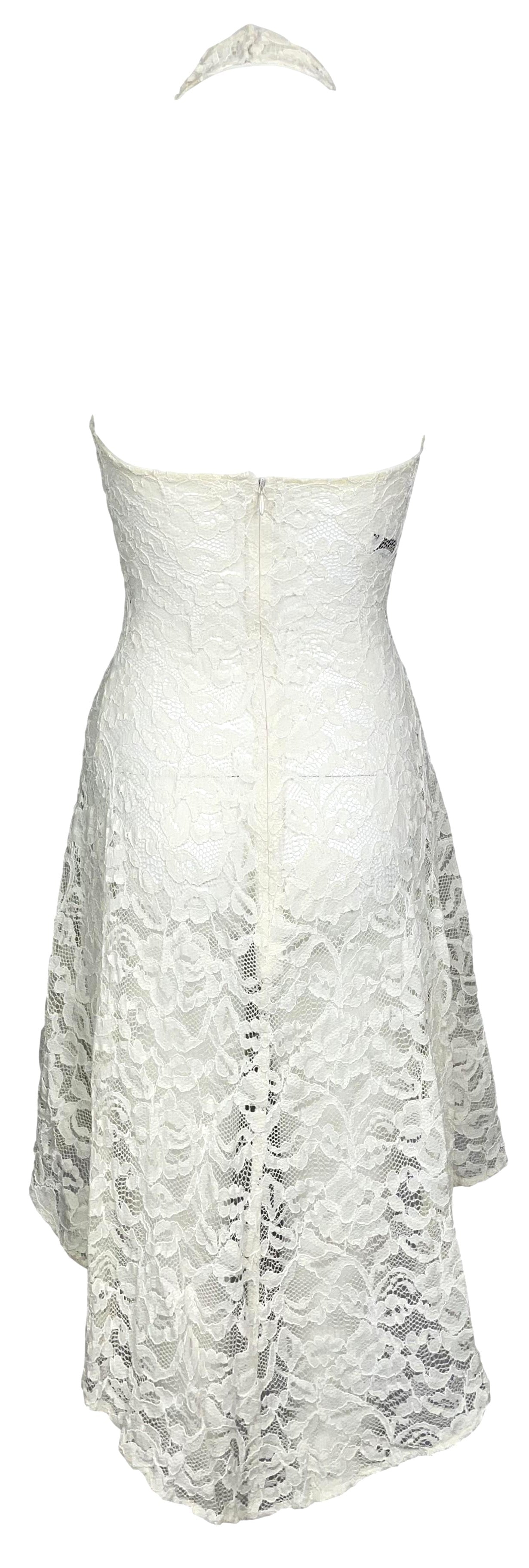 Vintage S/S 1999 Alexander McQueen Ivory Lace Halter Mini Dress