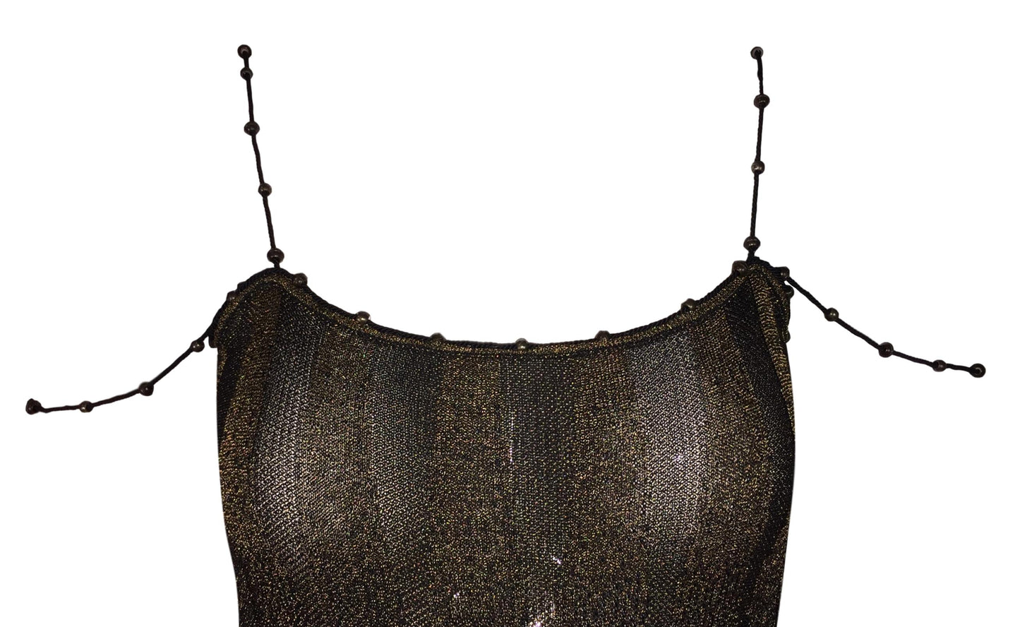 S/S 1999 Christian Dior by John Galliano Sheer Black & Gold Knit Wiggle Bodycon Maxi Dress w Beaded Straps