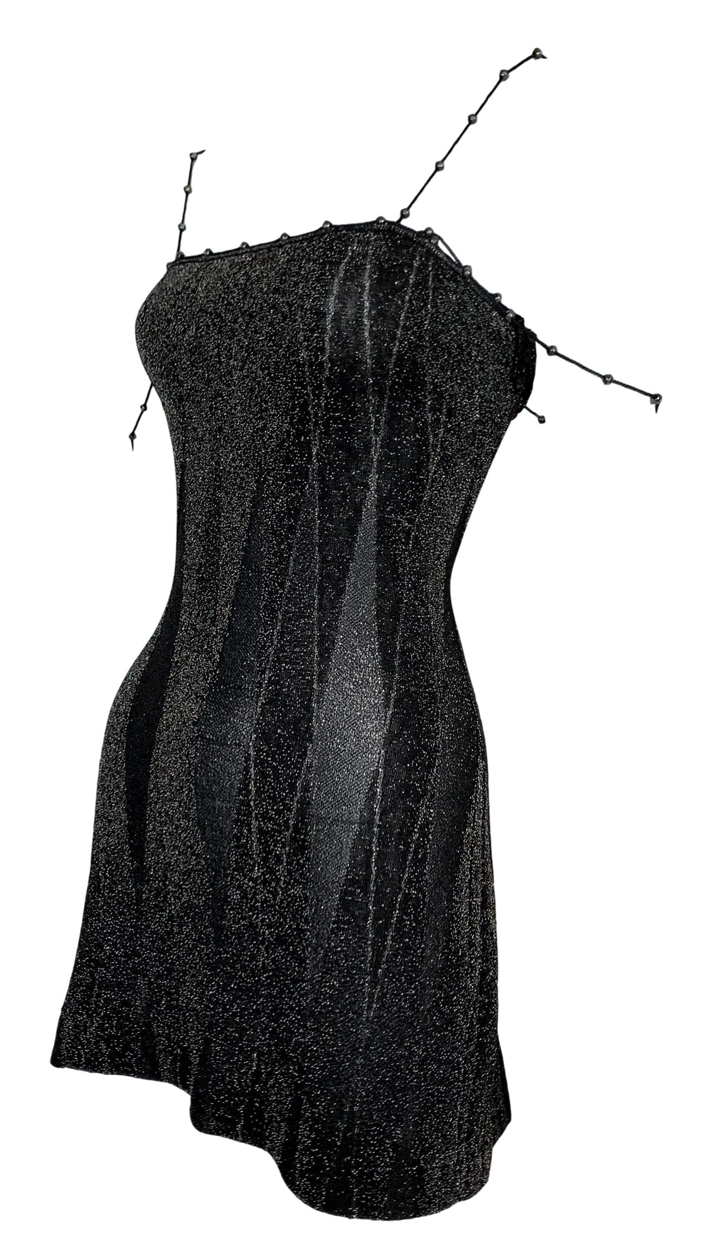 S/S 1999 Christian Dior by John Galliano Sheer Black & Gold Beaded Mini Dress