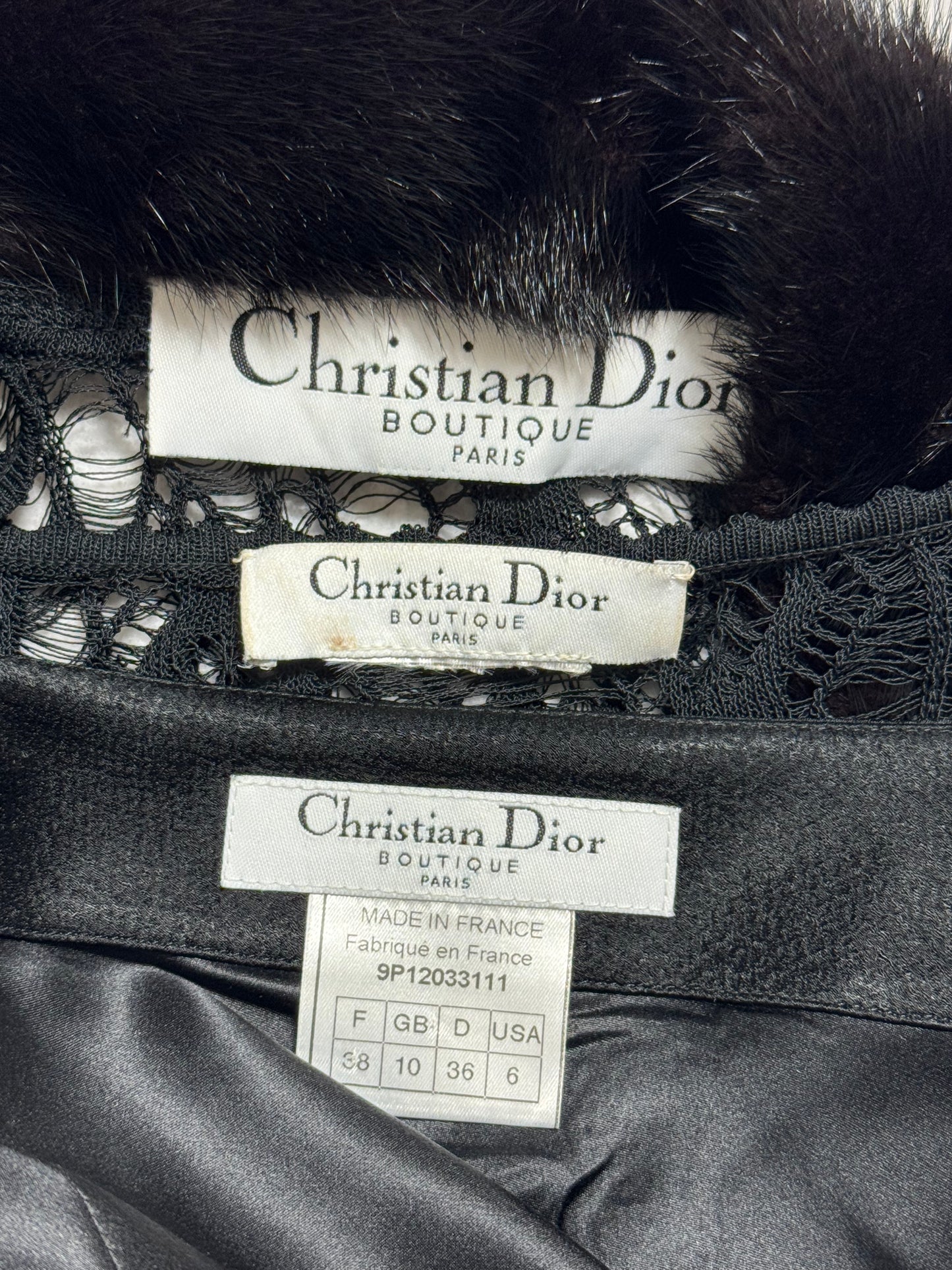 S/S 1999 Christian Dior x John Galliano Sheer Black Knit Cami High Slit Cheongsam Maxi Skirt & Mink Fur Cardigan Set