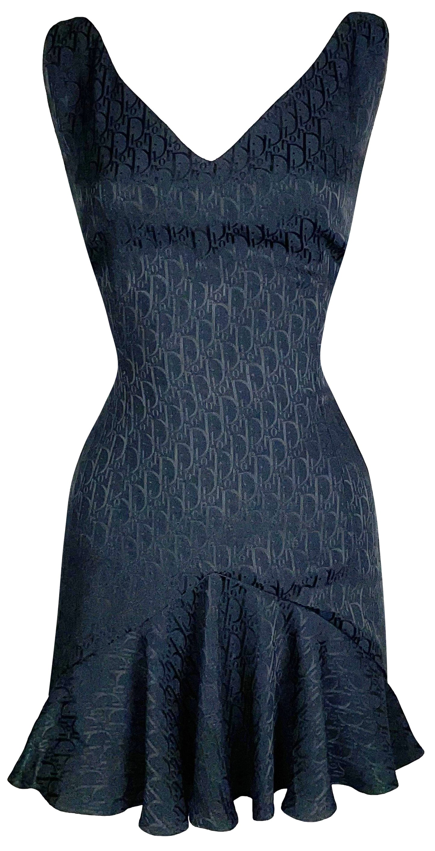Vintage 1999 Christian Dior by John Galliano Black Logo Monogram Pleated Skater School Girl Mini Dress