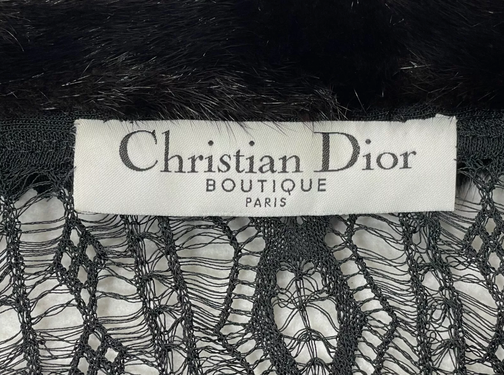 S/S 1999 Christian Dior by John Galliano Black Mink Fur Cardigan Pleated Chinoiserie Mini Skirt Set
