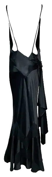 S/S 1999 Christian Dior by John Galliano Runway Plunging 1920's Flapper Style Black Satin Gown Dress