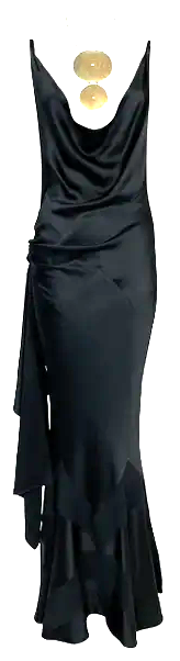 S/S 1999 Christian Dior by John Galliano Runway Plunging 1920's Flapper Style Black Satin Gown Dress