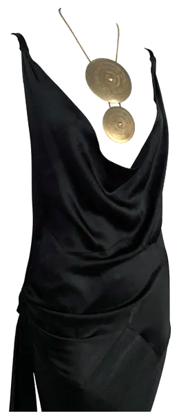 S/S 1999 Christian Dior by John Galliano Runway Plunging 1920's Flapper Style Black Satin Gown Dress