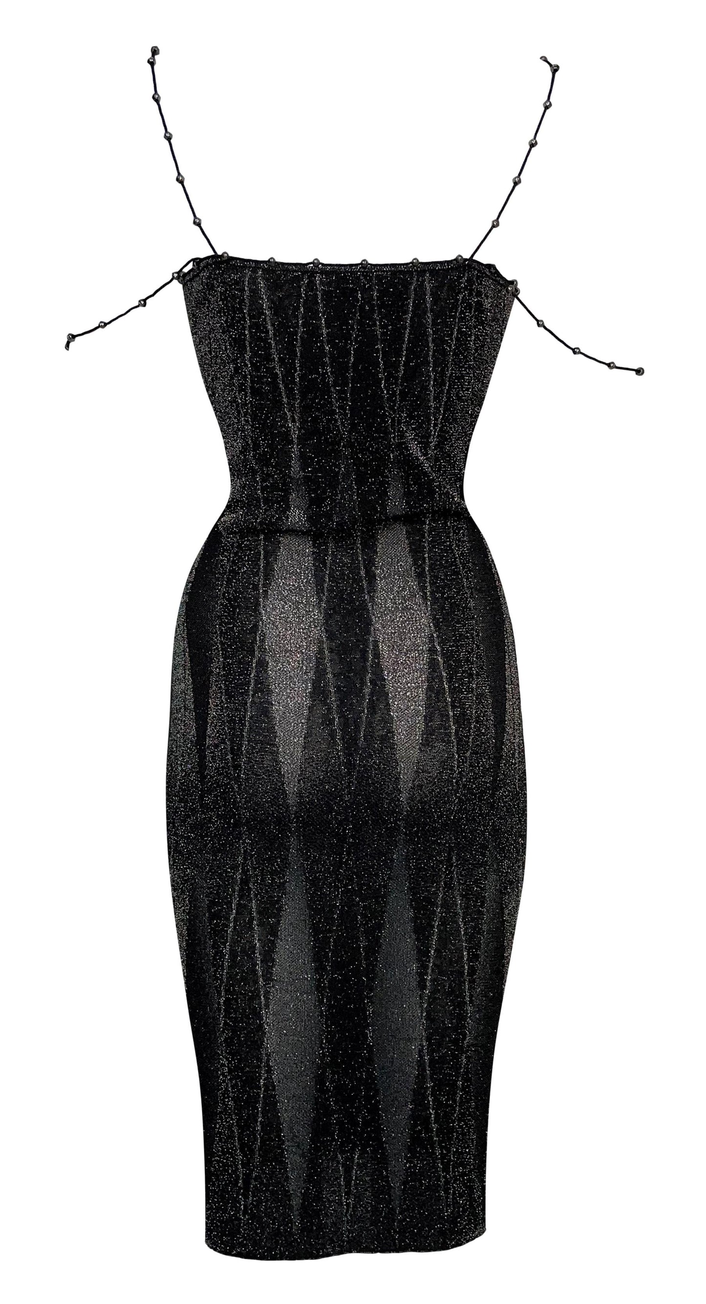S/S 1999 Christian Dior by John Galliano Harlequin Black & Gold Knit Beaded Straps Midi Dress