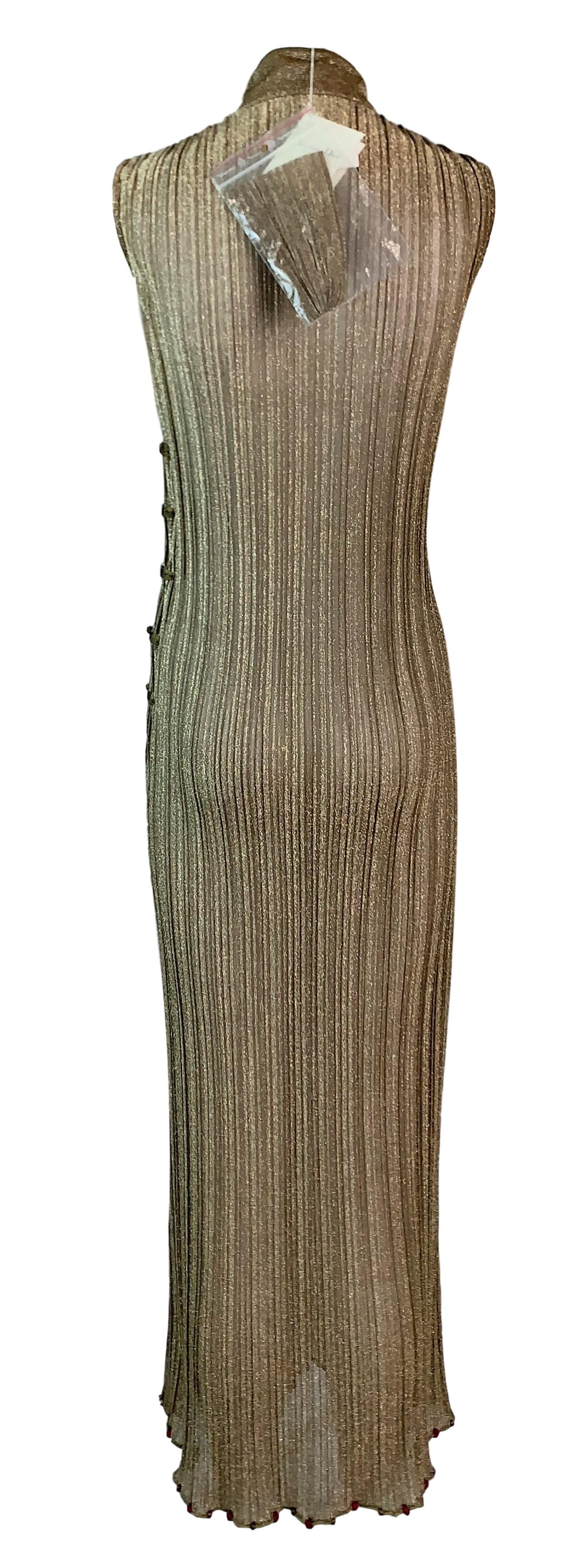 NWT S/S 1999 Christian Dior by John Galliano Runway Sheer Gold Cheongsam Maxi Dress
