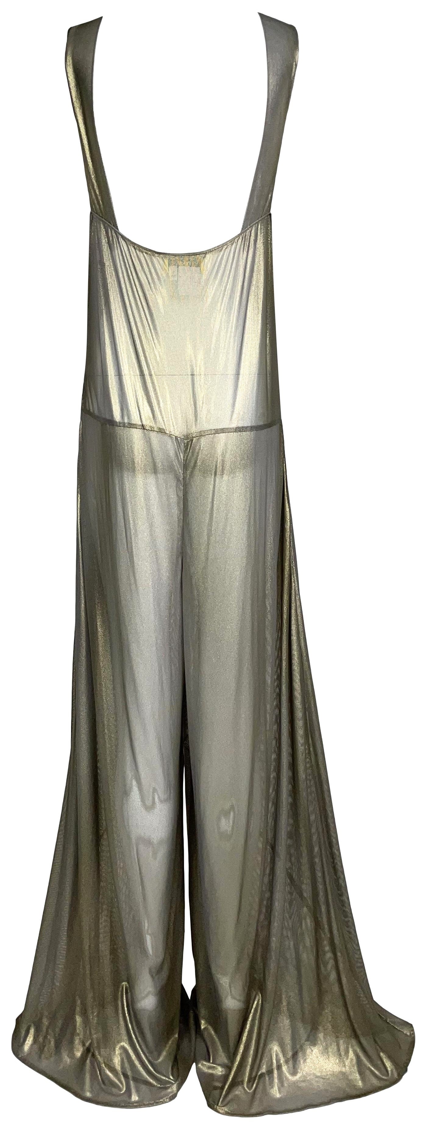 S/S 1999 Fendi by Karl Lagerfeld Runway Sheer Gold Wide Leg Jumpsuit