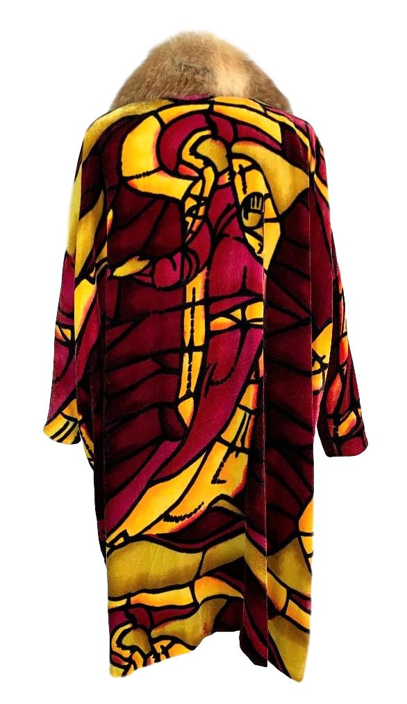 F/W 2000 Christian Dior by John Galliano Velvet Stained Glass Bodycon Dress & Matching Opera Coat w Fox Fur