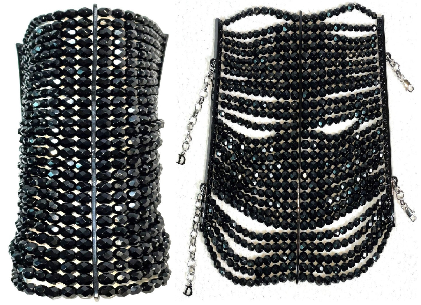 2000's RARE Christian Dior by John Galliano Haute Couture Extra Long Black Beaded Cuff Bracelet