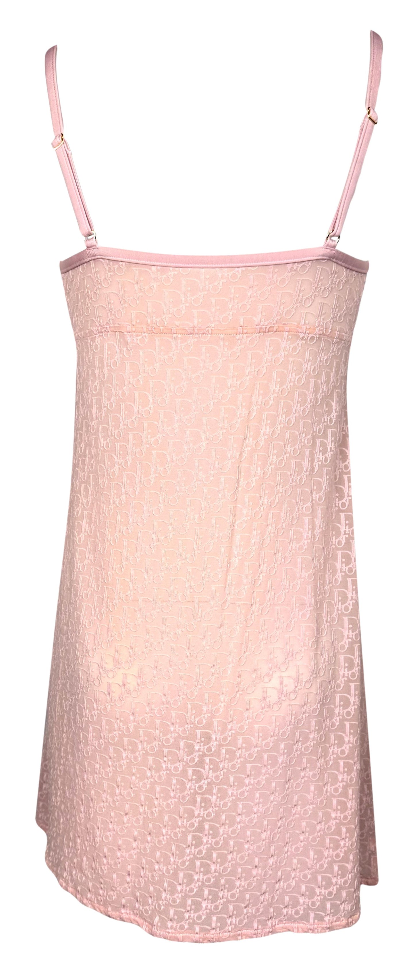 2000's Christian Dior by John Galliano Logo Monogram Sheer Pink Nylon Babydoll Mini Dress