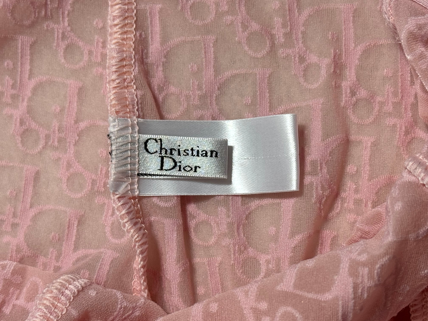 2000's Christian Dior by John Galliano Logo Monogram Sheer Pink Nylon Babydoll Mini Dress
