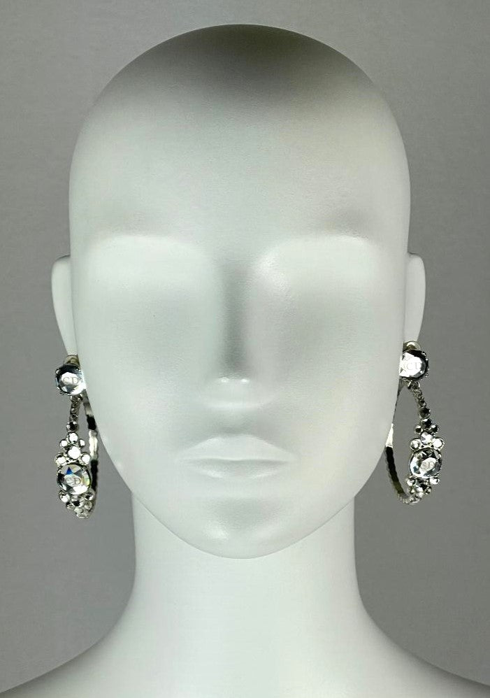 C. 2000 Christian Dior by John Galliano Large Crystal Logo Hoop Earrings