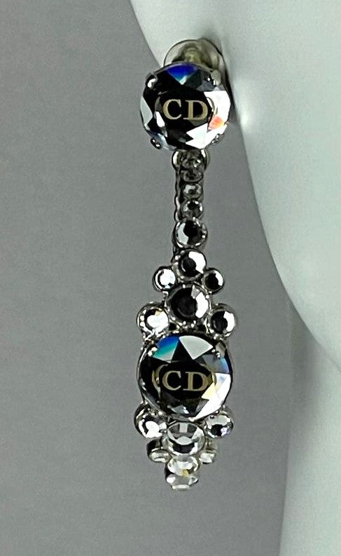 C. 2000 Christian Dior by John Galliano Large Crystal Logo Hoop Earrings