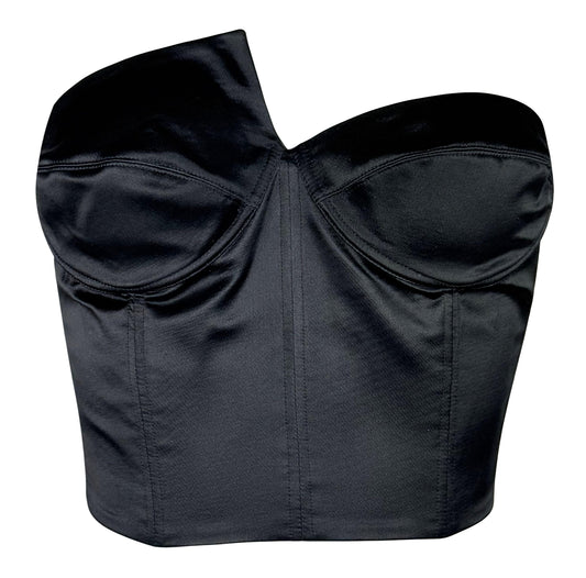 F/W 2000 Christian Dior by John Galliano Black Satin Asymmetrical Bustier Crop Top