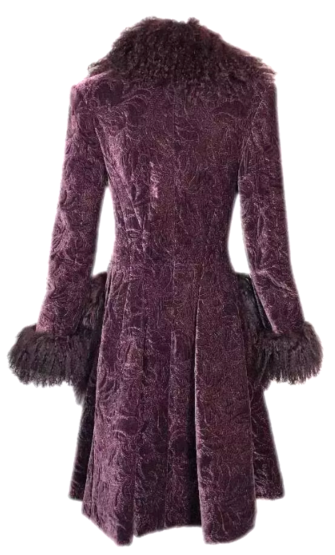 F/W 2000 Christian Dior by John Galliano Burgundy Curly Lamb Velvet Coat Jacket