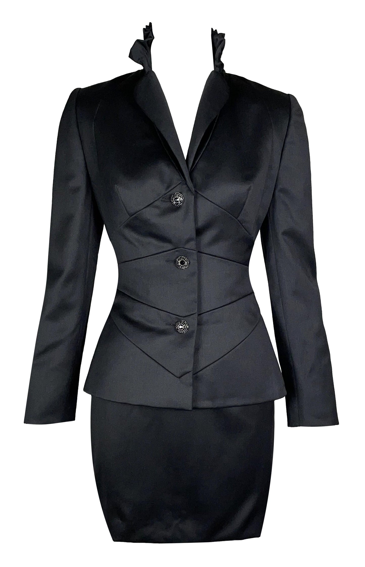 F/W 2000 Christian Dior by John Galliano Haute Couture 40's Vixen Pin-Up Black Wasp Waist Skirt Suit