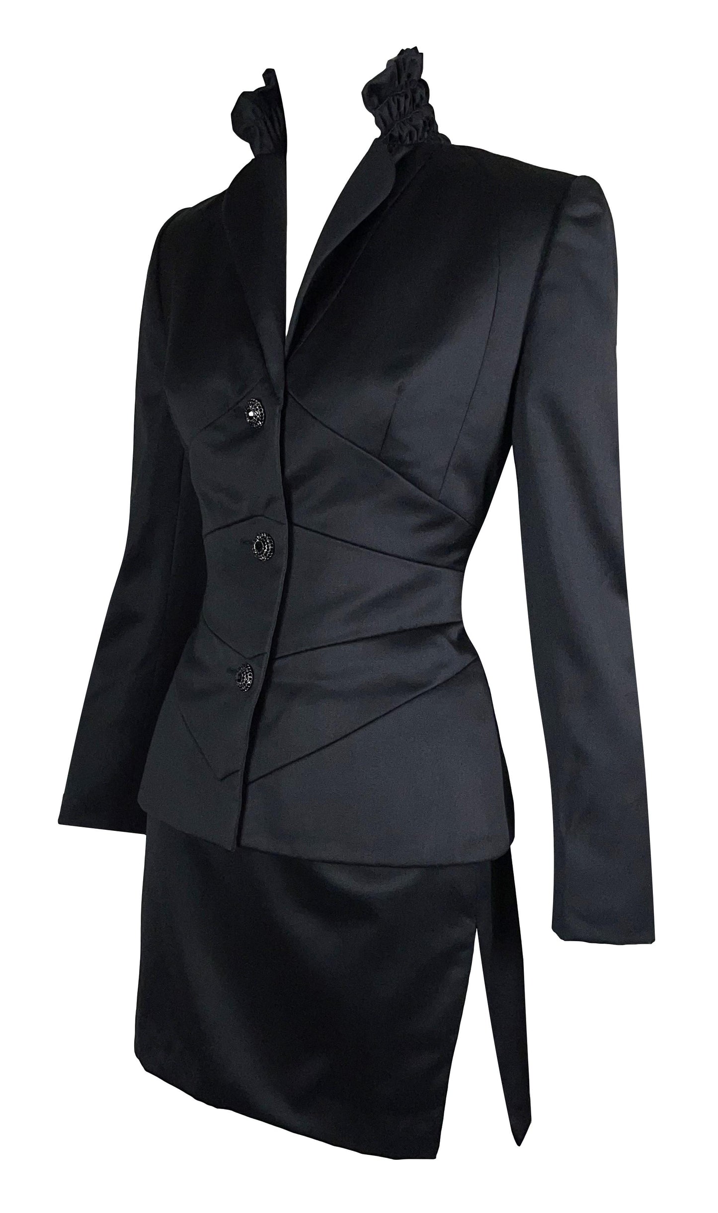 F/W 2000 Christian Dior by John Galliano Haute Couture 40's Vixen Pin-Up Black Wasp Waist Skirt Suit