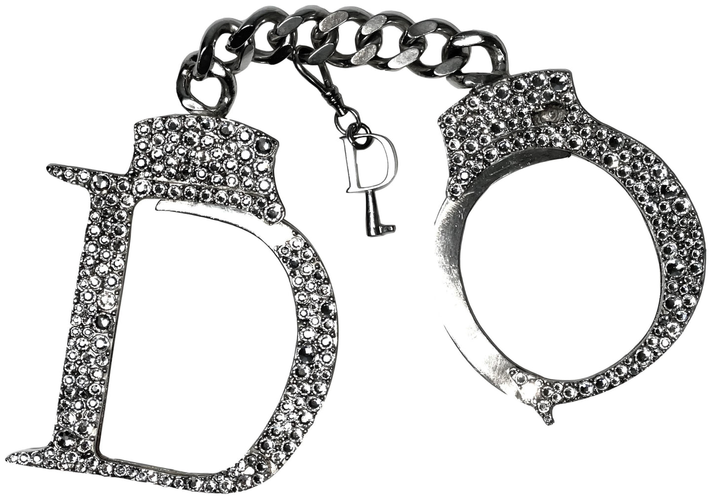 *EXTREMELY RARE* ARCHIVAL F/W 2000 Christian Dior by John Galliano Haute Couture Runway Silver Crystal Bondage Handcuffs Bracelet