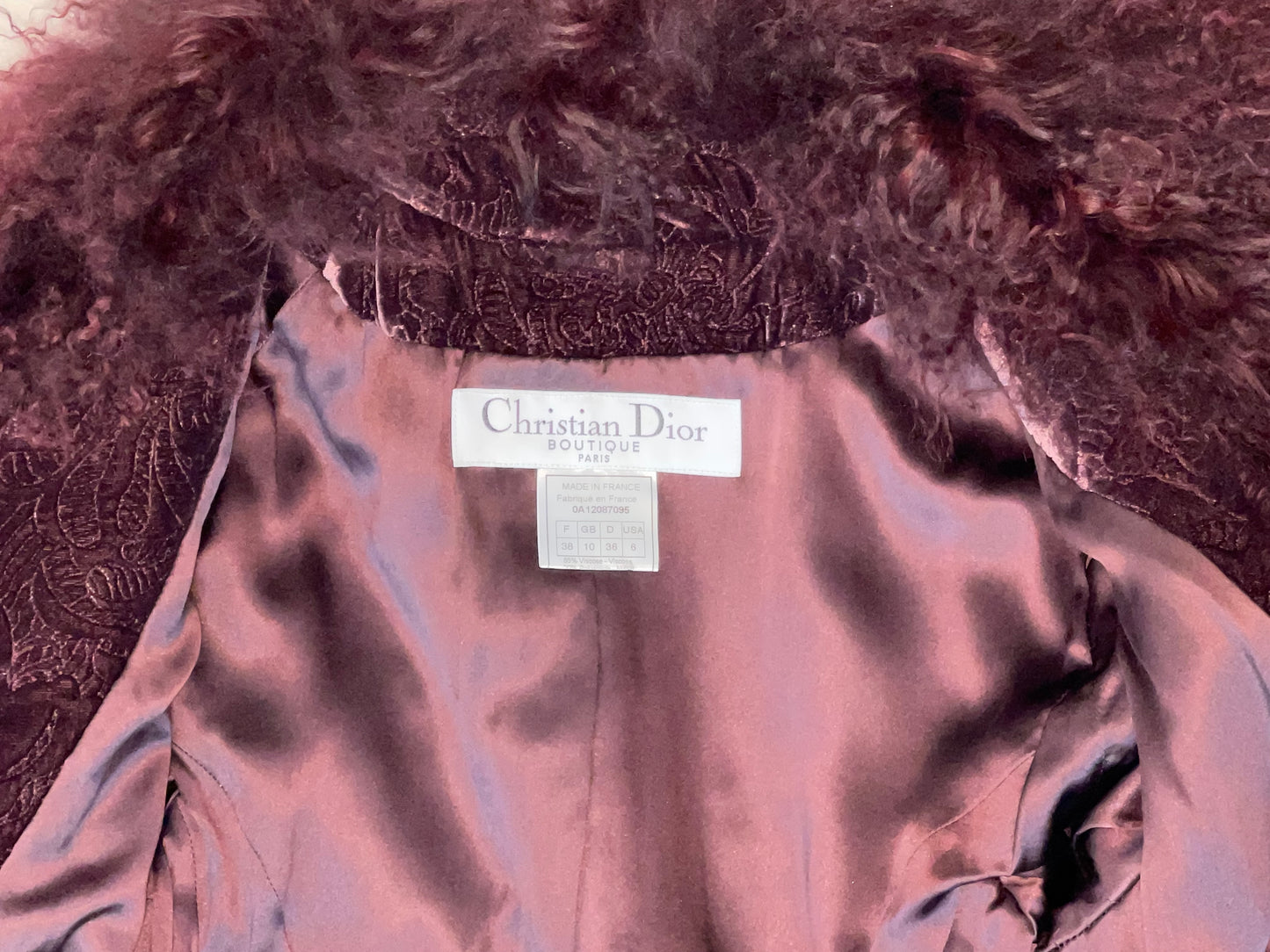 F/W 2000 Christian Dior by John Galliano Burgundy Curly Lamb Velvet Coat Jacket