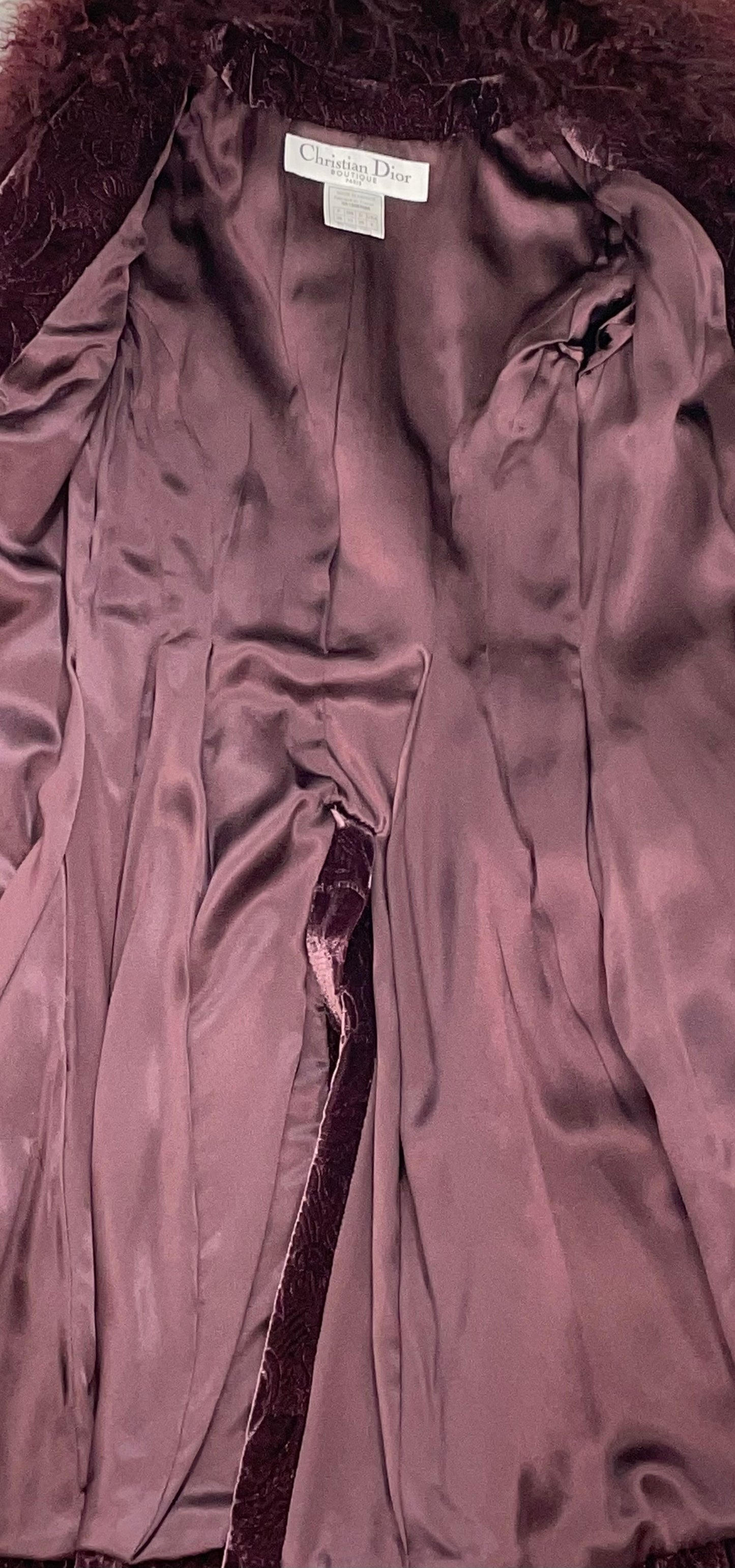F/W 2000 Christian Dior by John Galliano Burgundy Curly Lamb Velvet Coat Jacket