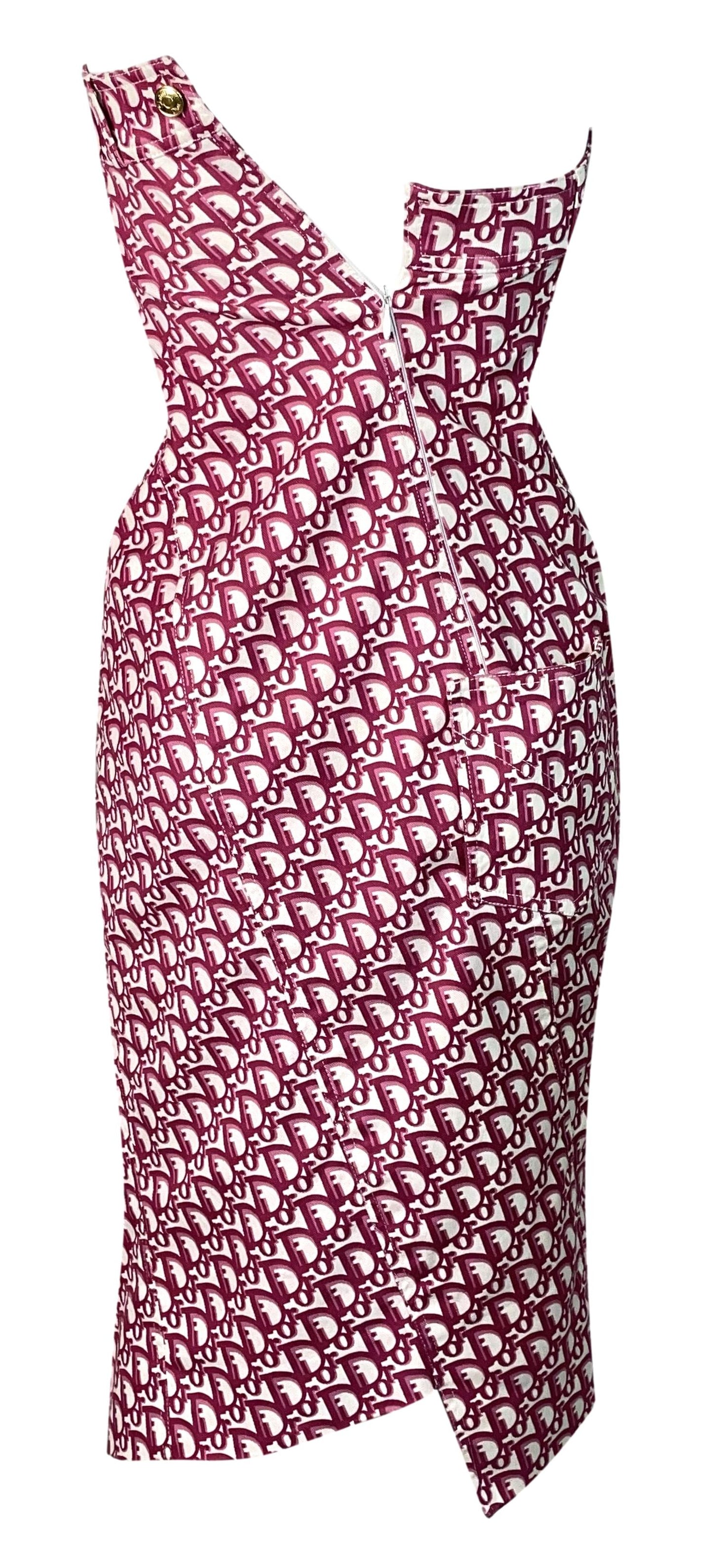 F/W 2000 Christian Dior by John Galliano Red & White Logo Monogram Strapless Asymmetrical Dress