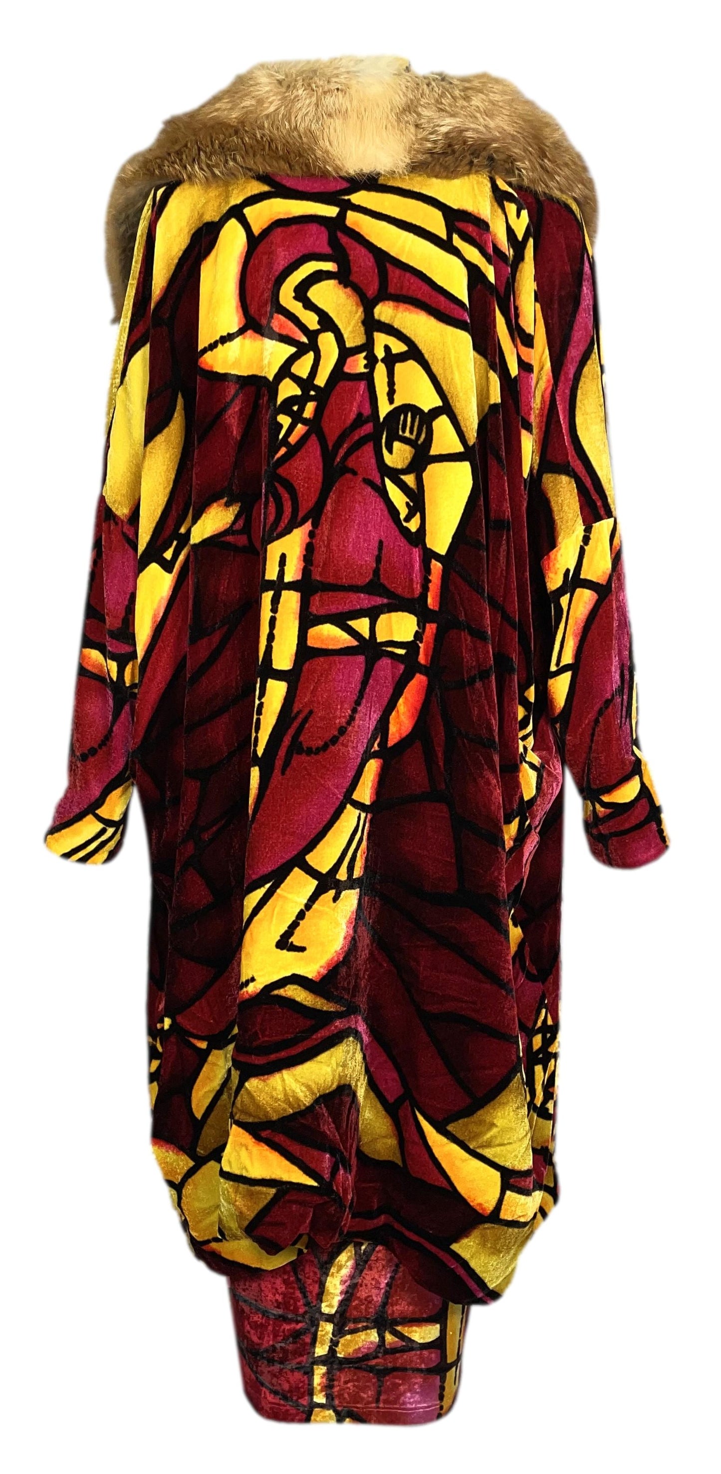 F/W 2000 Christian Dior by John Galliano Velvet Stained Glass Bodycon Dress & Matching Opera Coat w Fox Fur
