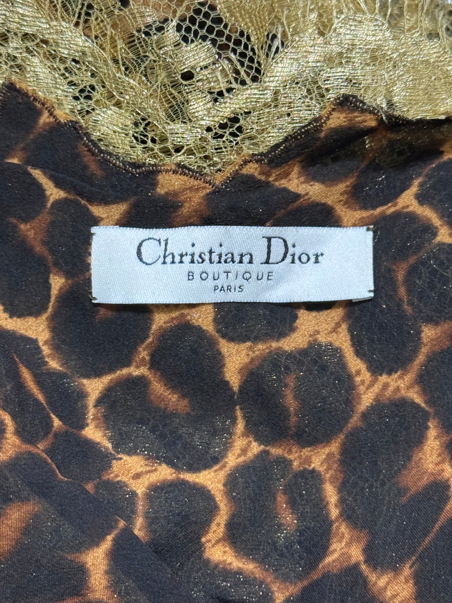 F/W 2000 Christian Dior by John Galliano Runway Gold Lace Leopard Mini Dress