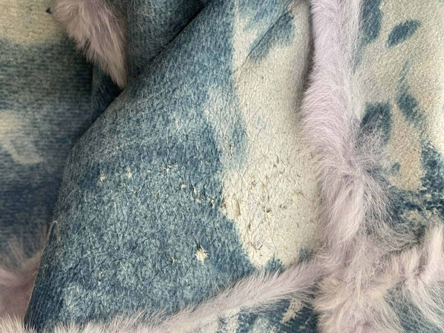 F/W 2000 Christian Dior by John Galliano Runway Blue Tie Dye Leather & Fur Cropped Jacket