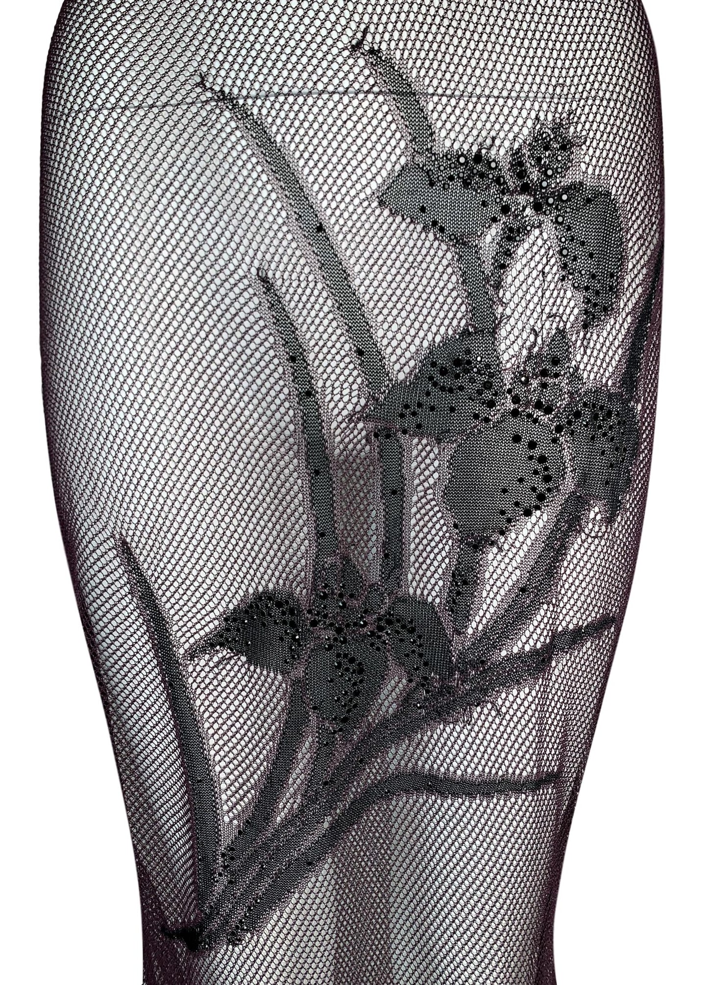F/W 2000 Christian Dior by John Galliano Sheer 1920's Style Burgundy Fishnet Embellished Bodycon Mermaid Maxi Dress