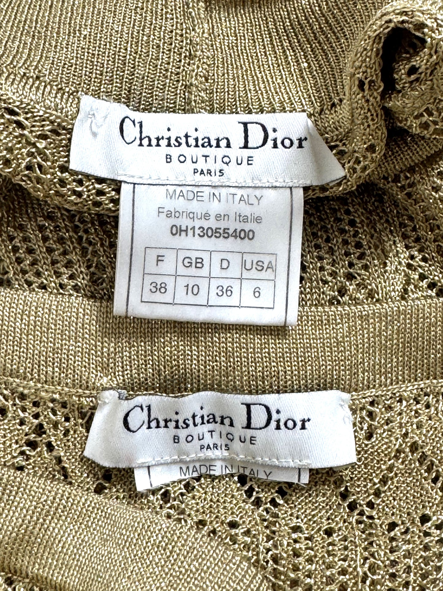 F/W 2000 Christian Dior by John Galliano Semi-Sheer Gold Knit Crop Top Sweater & Bodycon Maxi Skirt Set