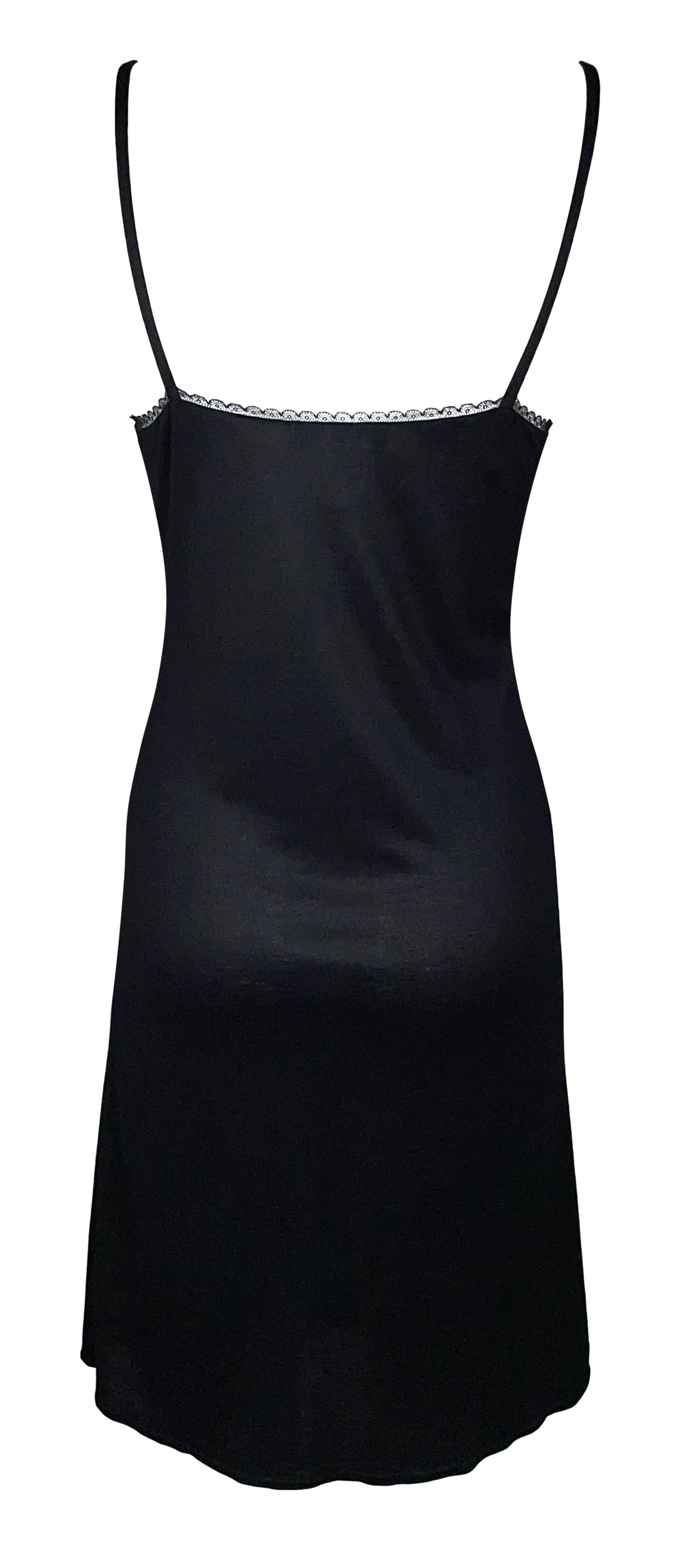 F/W 2000 Christian Dior by John Galliano Black Modal Gold Logo Straps Slip Mini Dress