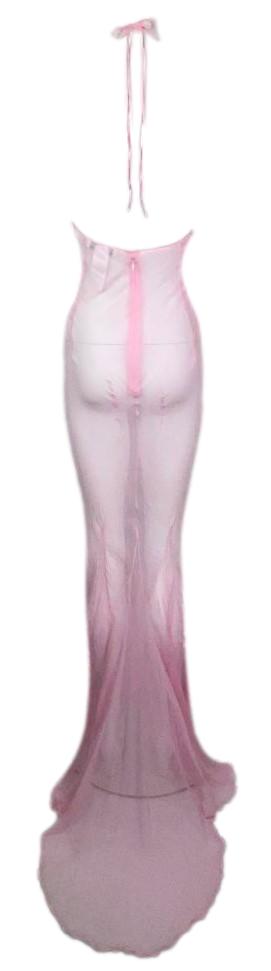 F/W 2000 Dolce & Gabbana Runway Sheer Pastel Pink Silk Halter Gown Dress w Train