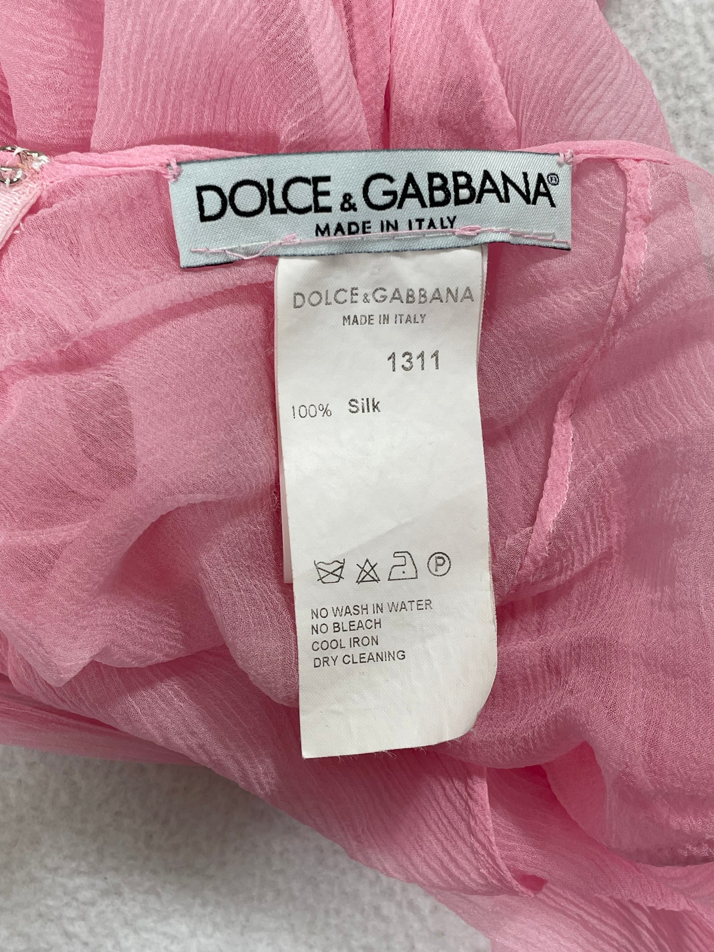 F/W 2000 Dolce & Gabbana Runway Sheer Pastel Pink Silk Halter Gown Dress w Train